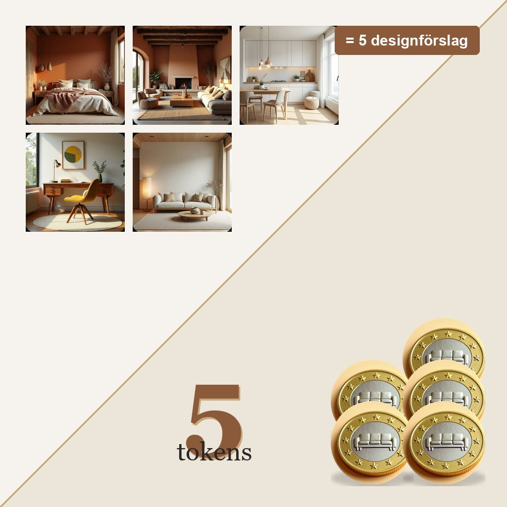 5 tokens = 5 designförslag